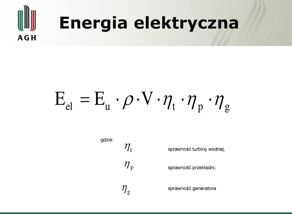 turbiny wodnej, p sprawność