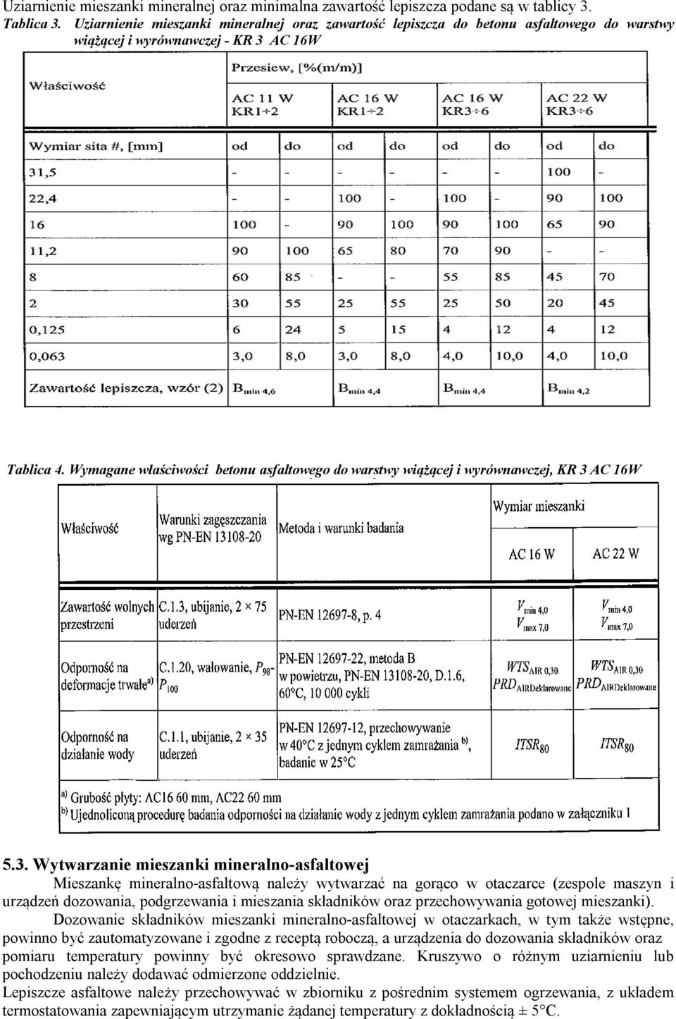 Wymagane właściwości betonu asfaltowego do warstwy wiążącej i wyrównawczej, KR 3 