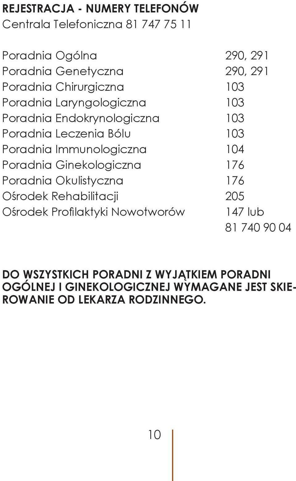 104 Poradnia Ginekologiczna 176 Poradnia Okulistyczna 176 Ośrodek Rehabilitacji 205 Ośrodek Profilaktyki Nowotworów 147 lub 81