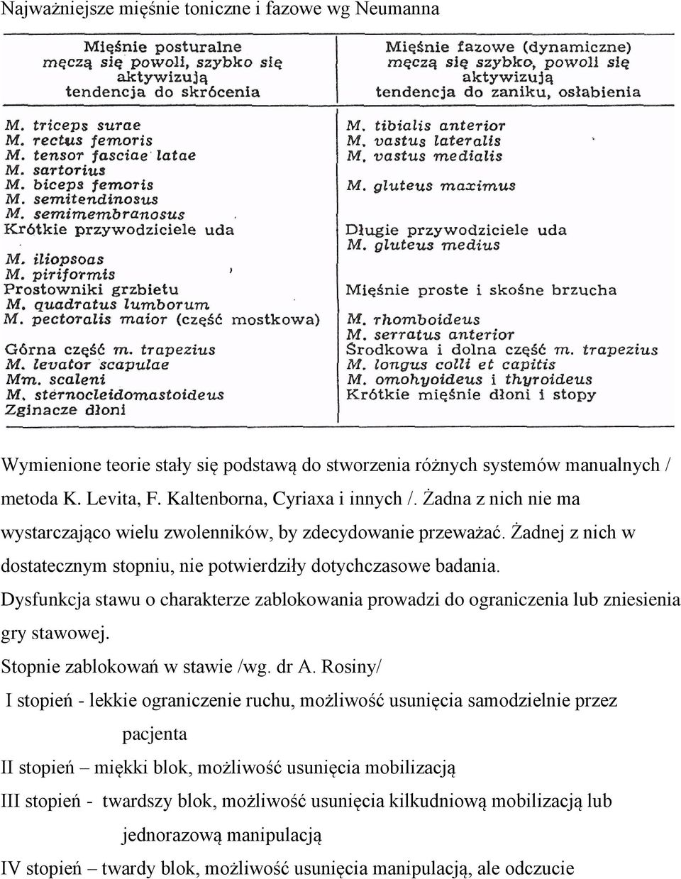 Dysfunkcja stawu o charakterze zablokowania prowadzi do ograniczenia lub zniesienia gry stawowej. Stopnie zablokowań w stawie /wg. dr A.