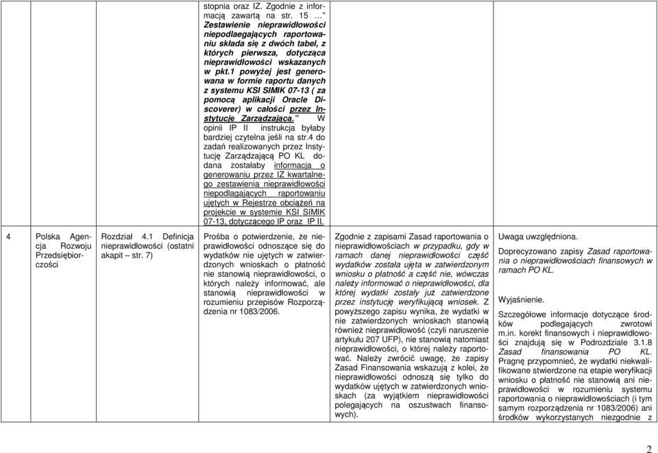 1 powyżej jest generowana w formie raportu danych z systemu KSI SIMIK 07-13 ( za pomocą aplikacji Oracle Discoverer) w całości przez Instytucję Zarządzającą.