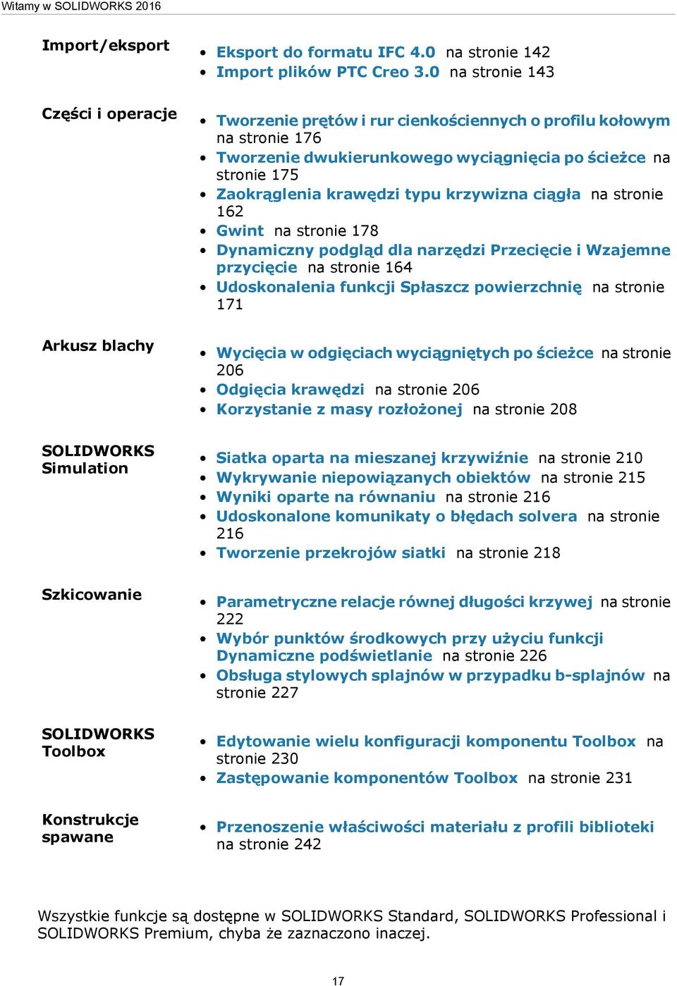 krzywizna ciągła na stronie 162 Gwint na stronie 178 Dynamiczny podgląd dla narzędzi Przecięcie i Wzajemne przycięcie na stronie 164 Udoskonalenia funkcji Spłaszcz powierzchnię na stronie 171 Arkusz