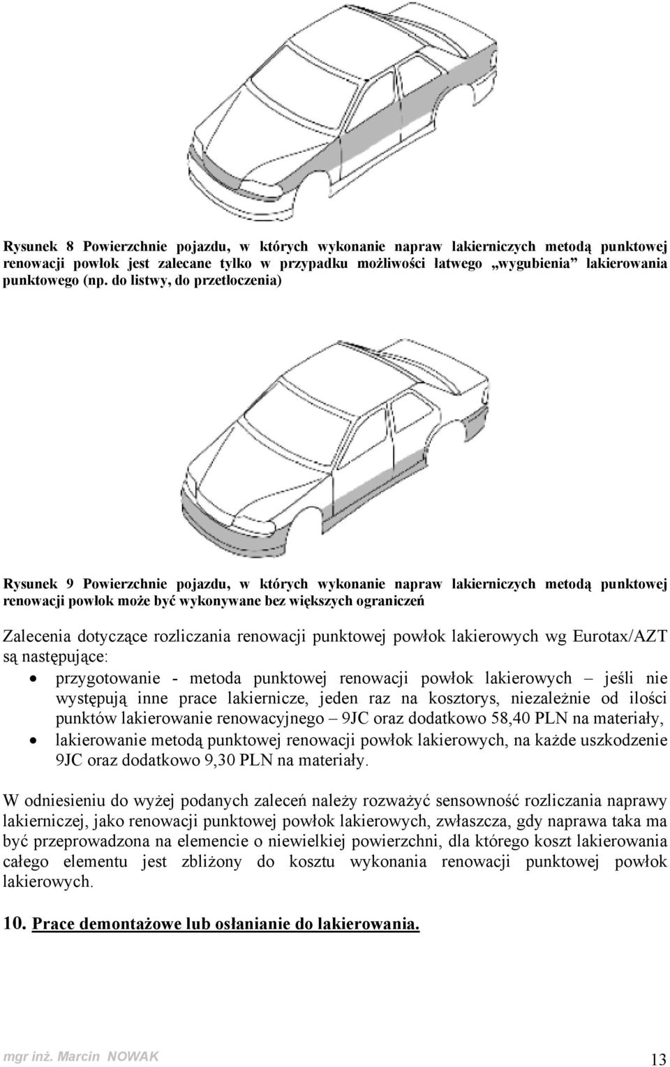 dotyczące rozliczania renowacji punktowej powłok lakierowych wg Eurotax/AZT są następujące: przygotowanie - metoda punktowej renowacji powłok lakierowych jeśli nie występują inne prace lakiernicze,