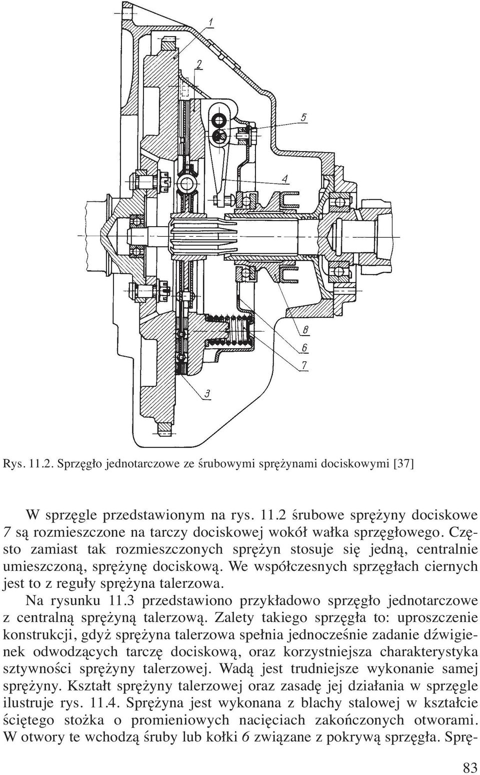 3 przedstawiono przykładowo sprzęgło jednotarczowe z centralną sprężyną talerzową.