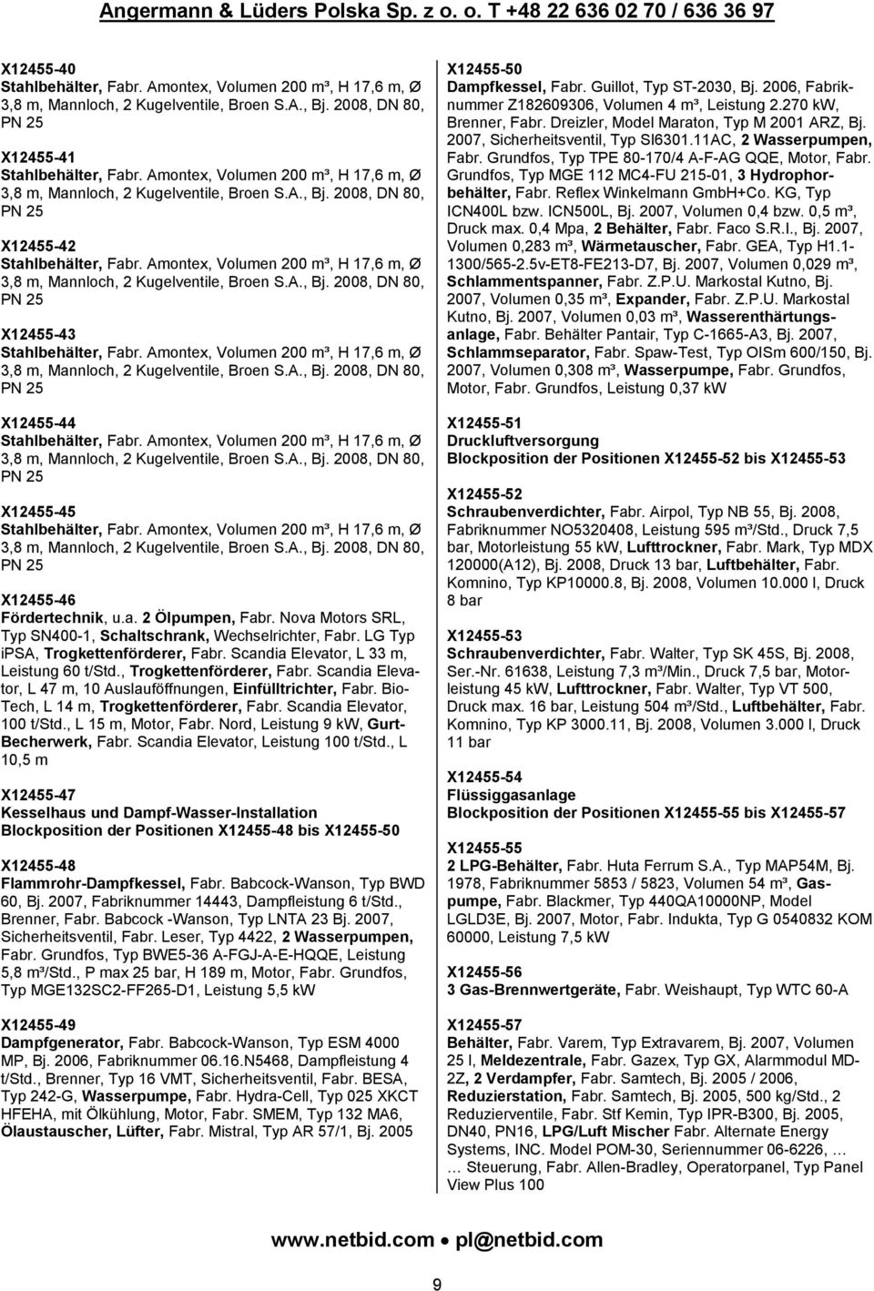 Amontex, Volumen 200 m³, H 17,6 m, Ø 3,8 m, Mannloch, 2 Kugelventile, Broen S.A., Bj. 2008, DN 80, PN 25 X12455-43 Stahlbehälter, Fabr.