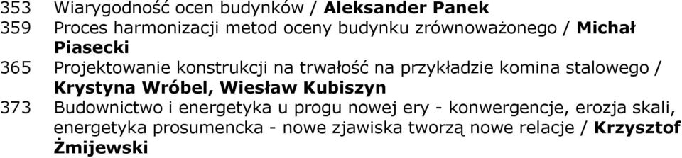 stalowego / Krystyna Wróbel, Wiesław Kubiszyn 373 Budownictwo i energetyka u progu nowej ery -