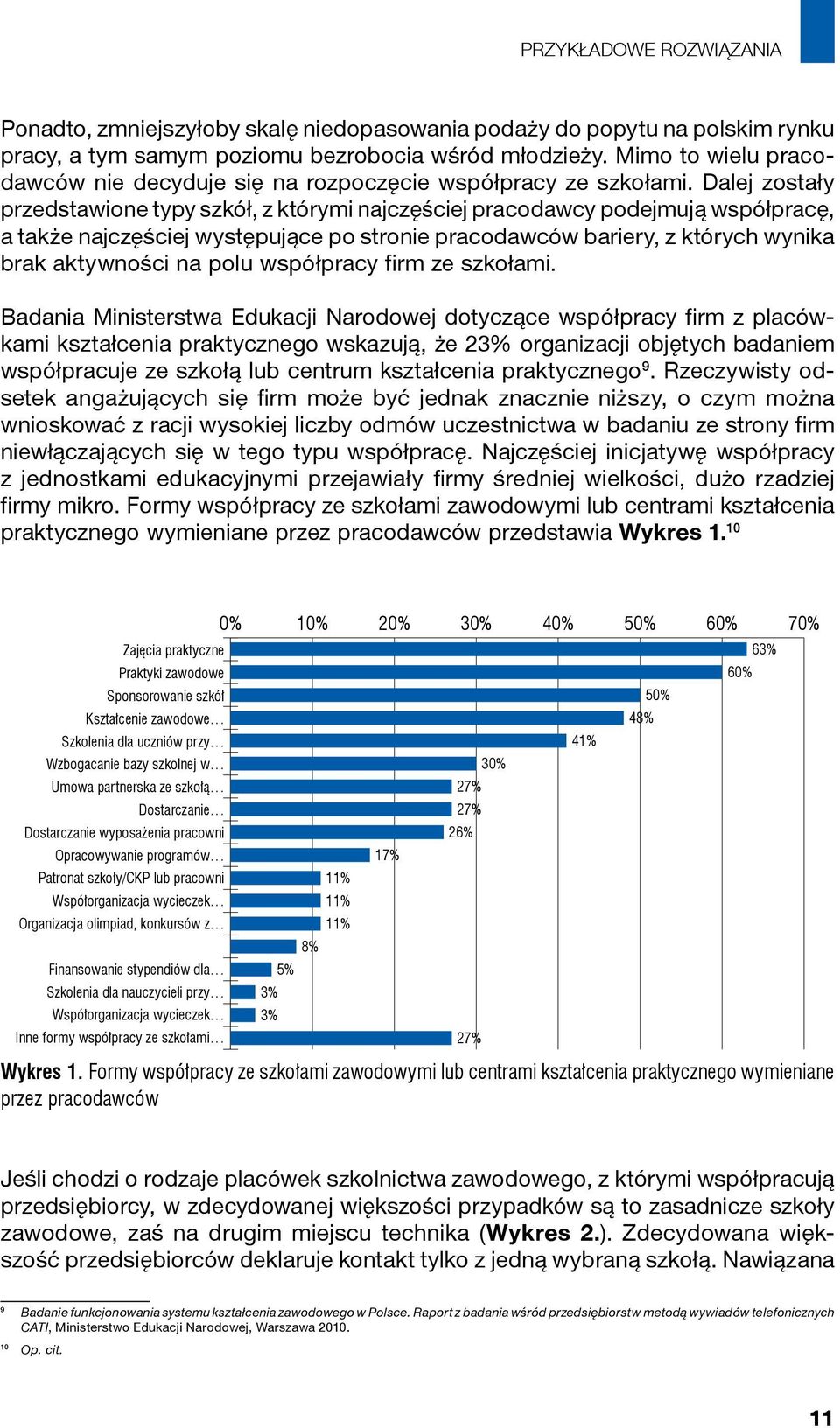 Dalej zostały przedstawione typy szkół, z którymi najczęściej pracodawcy podejmują współpracę, a także najczęściej występujące po stronie pracodawców bariery, z których wynika brak aktywności na polu