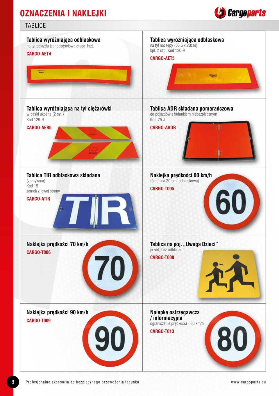 ) Kod 129-R CARGO-AER5 Tablica ADR składana pomarańczowa do pojazdów z ładunkiem niebezpiecznym Kod-75-J CARGO-AADR Tablica TIR odblaskowa składana (zamykana) Kod 19 zamek z lewej strony CARGO-ATIR