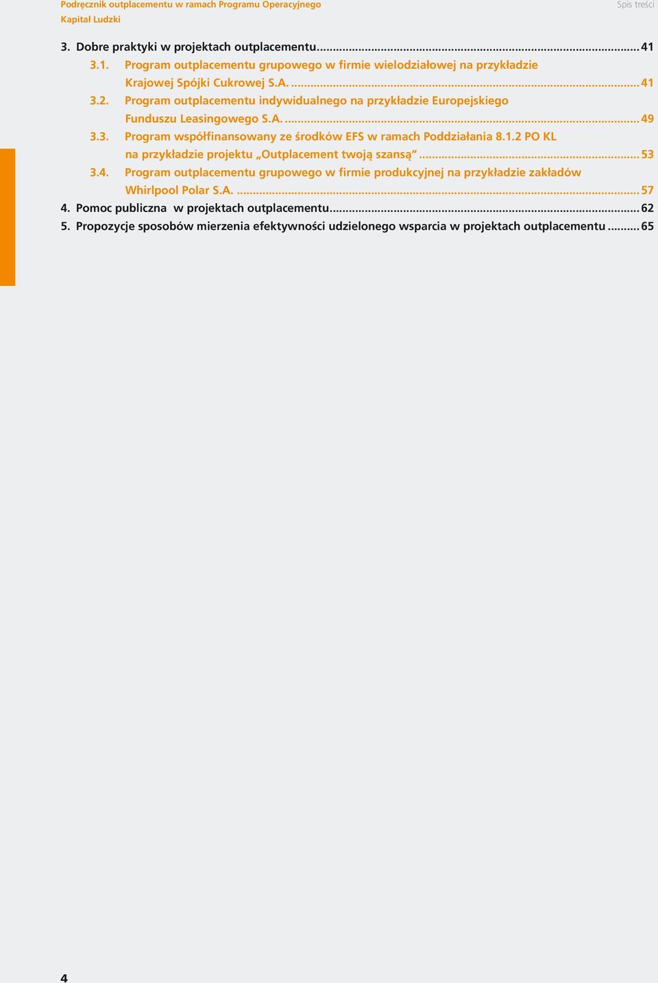 Program outplacementu indywidualnego na przykładzie Europejskiego Funduszu Leasingowego S.A... 49 3.3. Program współfinansowany ze środków EFS w ramach Poddziałania 8.1.