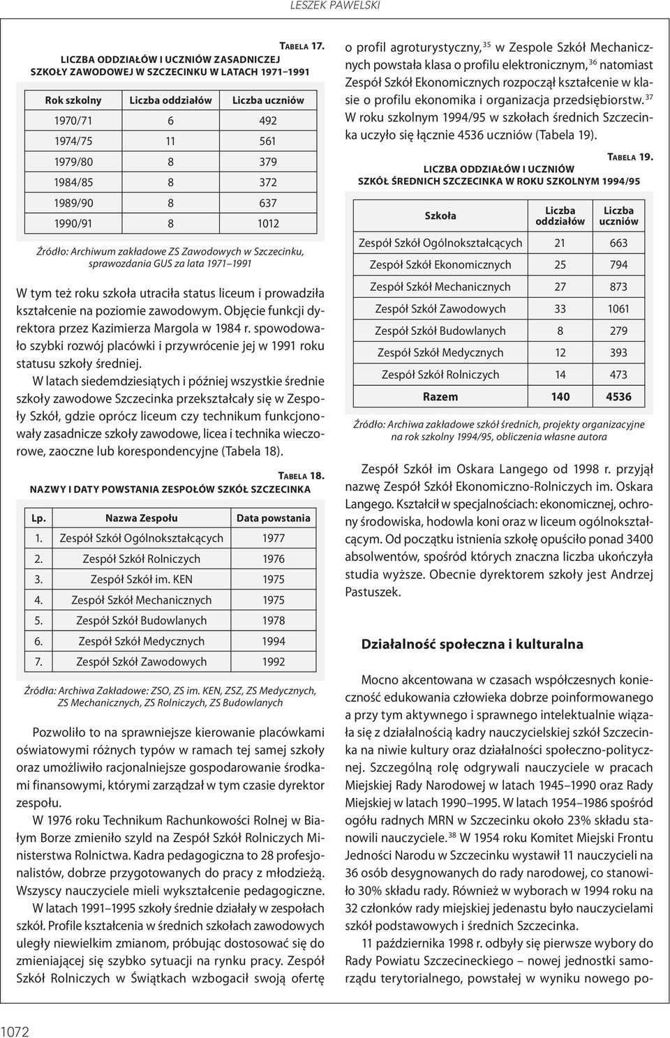 zakładowe ZS Zawodowych w Szczecinku, sprawozdania GUS za lata 1971 1991 W tym też roku szkoła utraciła status liceum i prowadziła kształcenie na poziomie zawodowym.