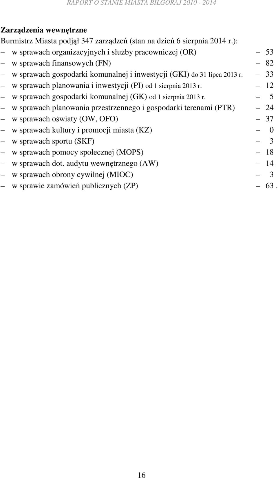 33 w sprawach planowania i inwestycji (PI) od 1 sierpnia 2013 r. 12 w sprawach gospodarki komunalnej (GK) od 1 sierpnia 2013 r.