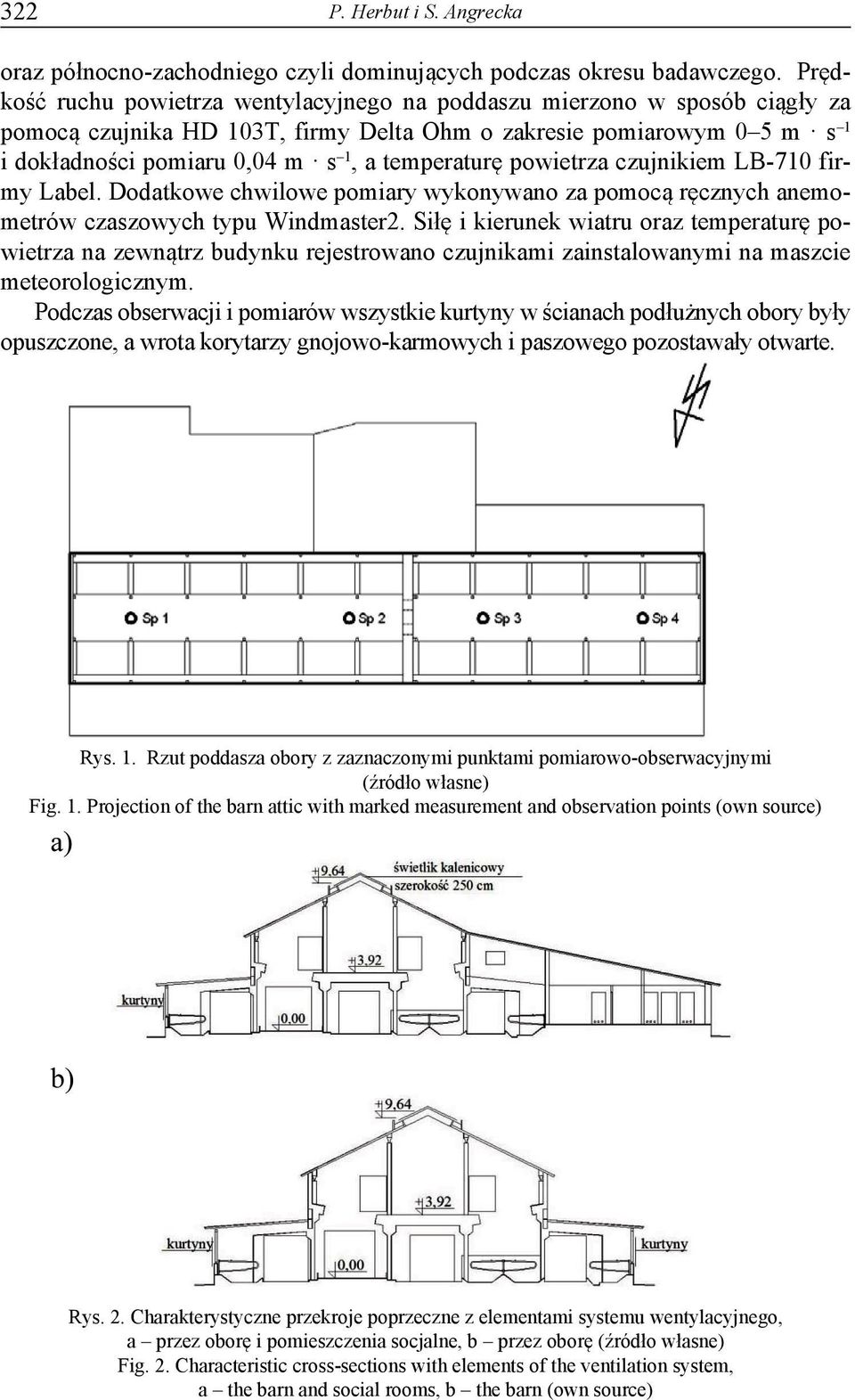 temperaturę powietrza czujnikiem LB-710 firmy Label. Dodatkowe chwilowe pomiary wykonywano za pomocą ręcznych anemometrów czaszowych typu Windmaster2.