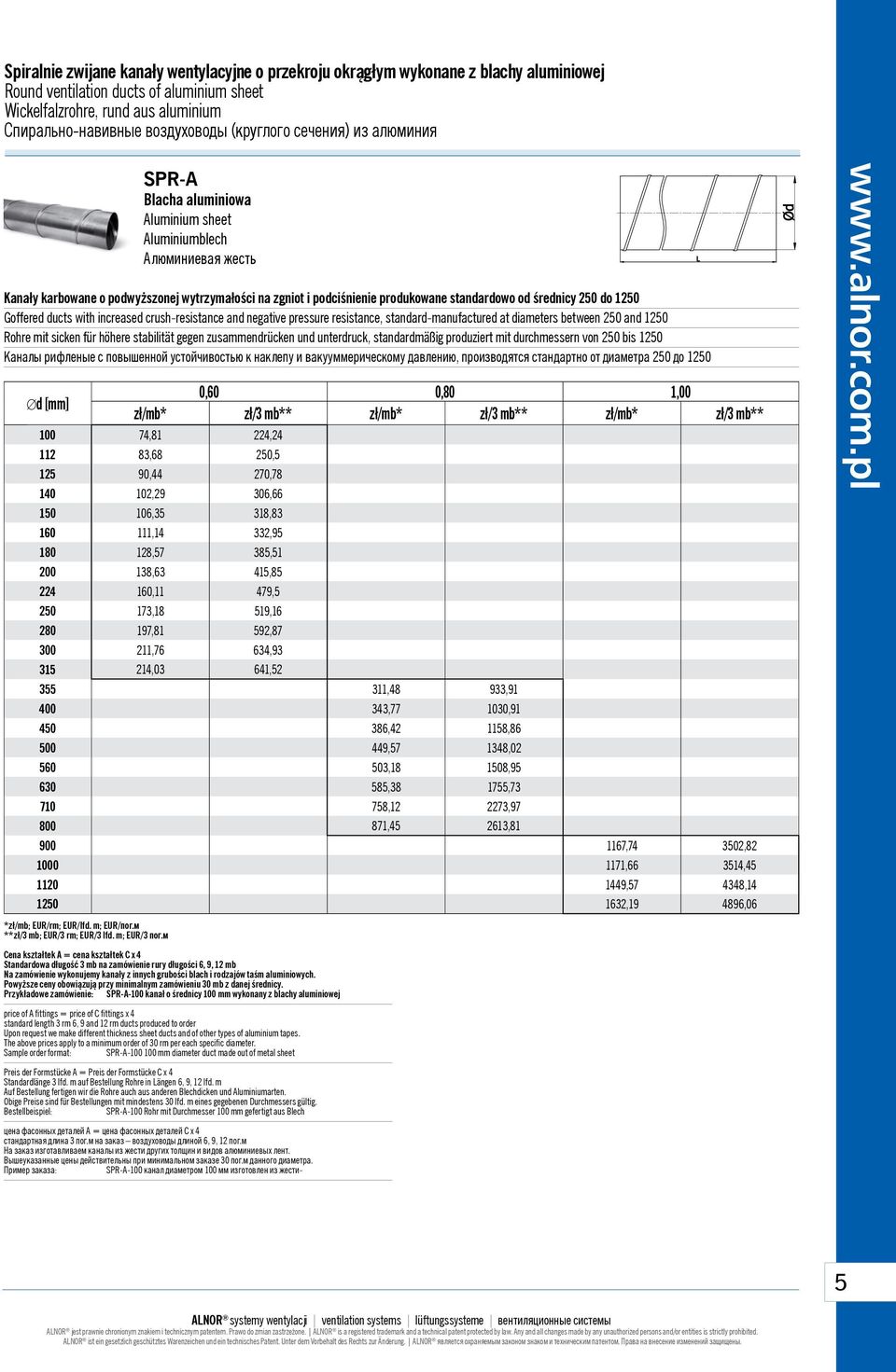 od średnicy 250 do 1250 Goffered ducts with increased crush-resistance and negative pressure resistance, standard-manufactured at diameters between 250 an250 Rohre mit sicken für höhere stabilität