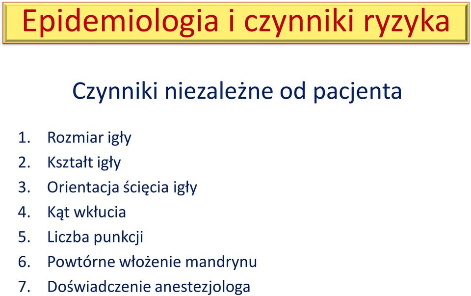 Orientacja ścięcia igły 4. Kąt wkłucia 5.