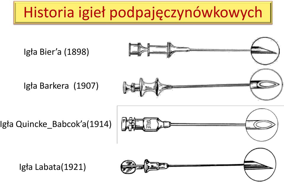 a (1898) Igła Barkera (1907)