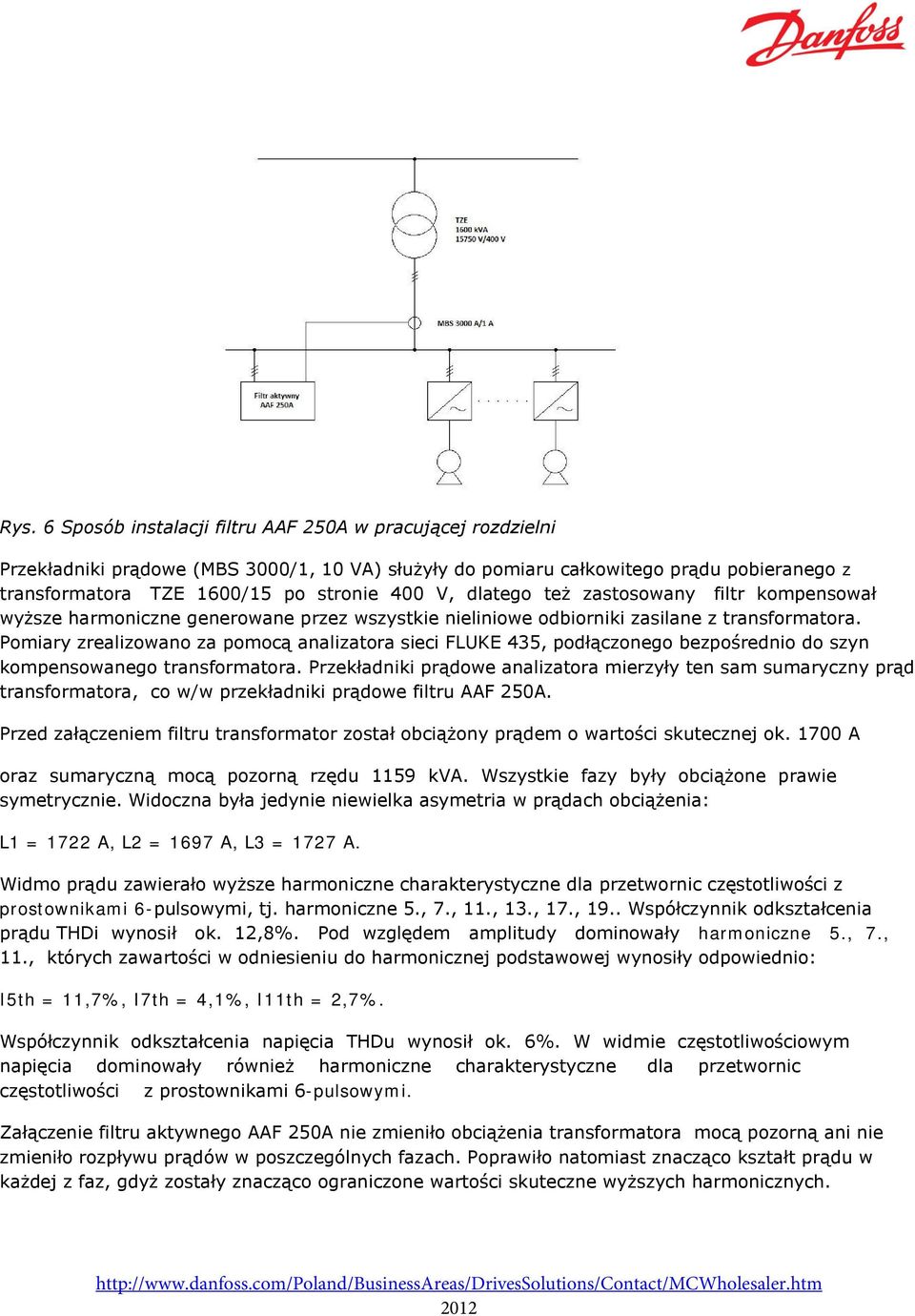 Pomiary zrealizowano za pomocą analizatora sieci FLUKE 435, podłączonego bezpośrednio do szyn kompensowanego transformatora.