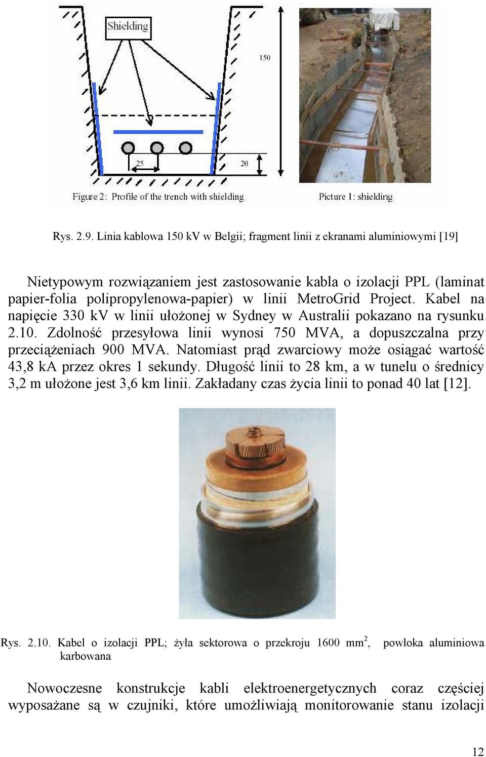 MetroGrid Project. Kabel na napięcie 33 kv w linii ułoŝonej w Sydney w Australii pokazano na rysunku 2.1. Zdolność przesyłowa linii wynosi 75 MVA, a dopuszczalna przy przeciąŝeniach 9 MVA.