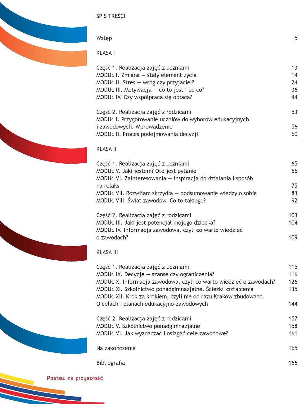 Proces podejmowania decyzji 60 KLASA II Część 1. Realizacja zajęć z uczniami 65 MODUŁ V. Jaki jestem? Oto jest pytanie 66 MODUŁ VI.