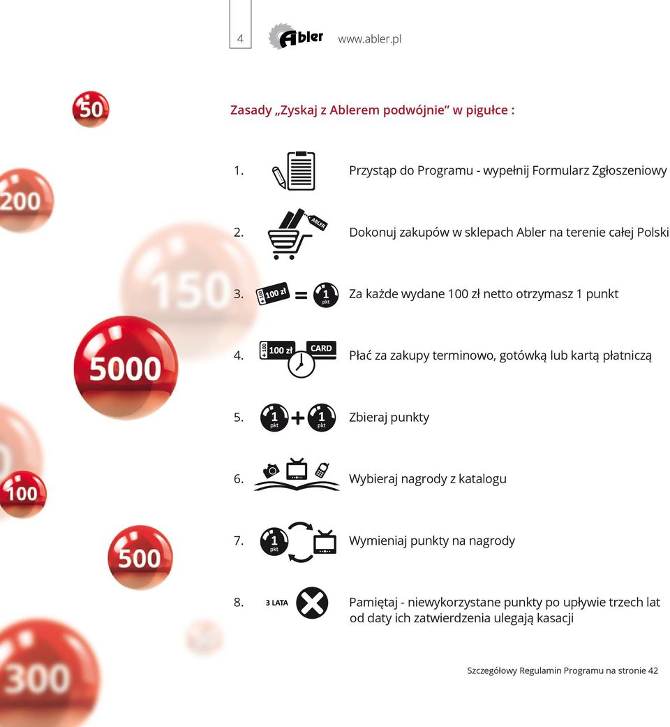 Płać za zakupy terminowo, gotówką lub kartą płatniczą 5. Zbieraj punkty 6. Wybieraj nagrody z katalogu 7.