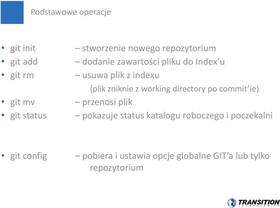 z working directory po commit ie) przenosi plik pokazuje status katalogu roboczego