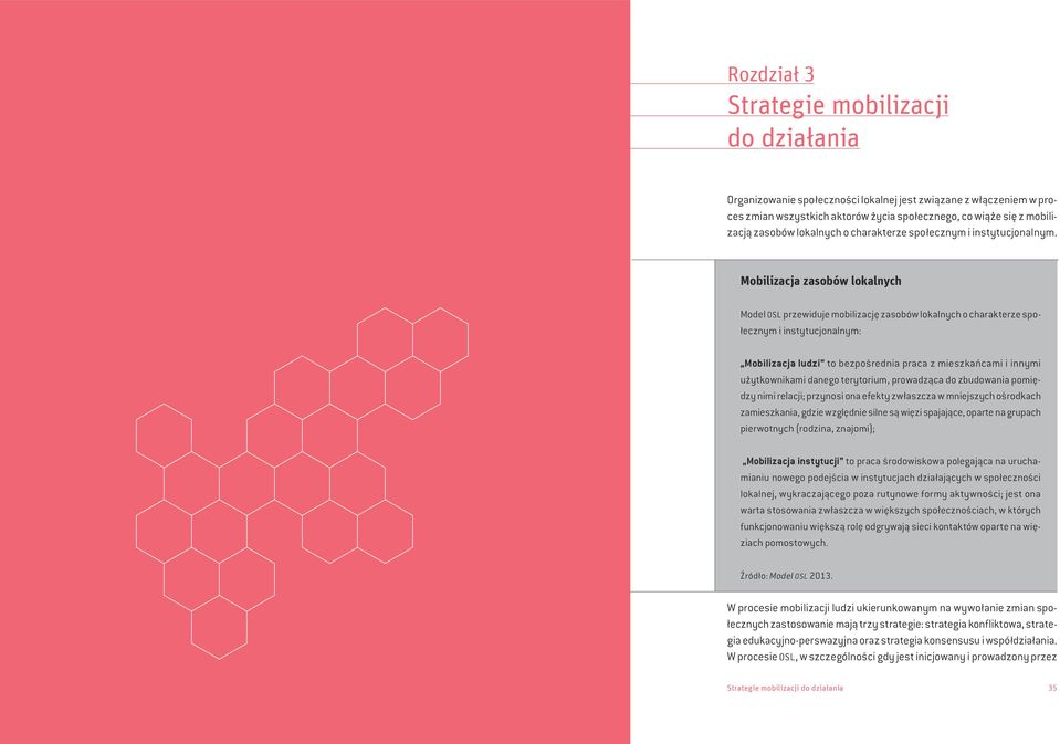 Mobilizacja zasobów lokalnych Model osl przewiduje mobilizację zasobów lokalnych o charakterze społecznym i instytucjonalnym: Mobilizacja ludzi to bezpośrednia praca z mieszkańcami i innymi