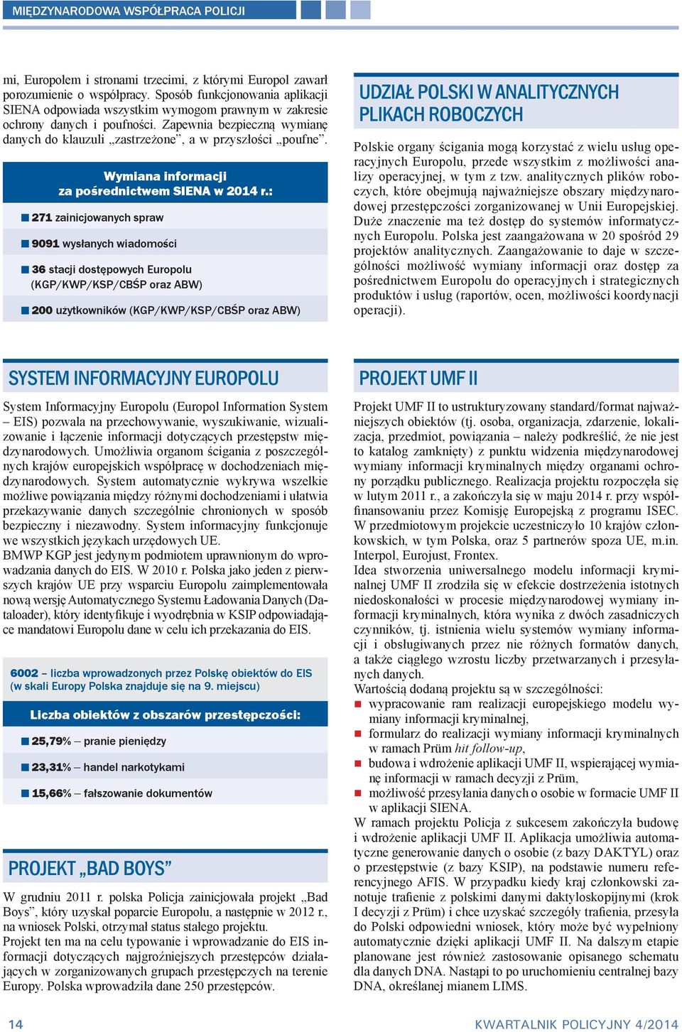 Wymiana informacji za pośrednictwem SIENA w 2014 r.