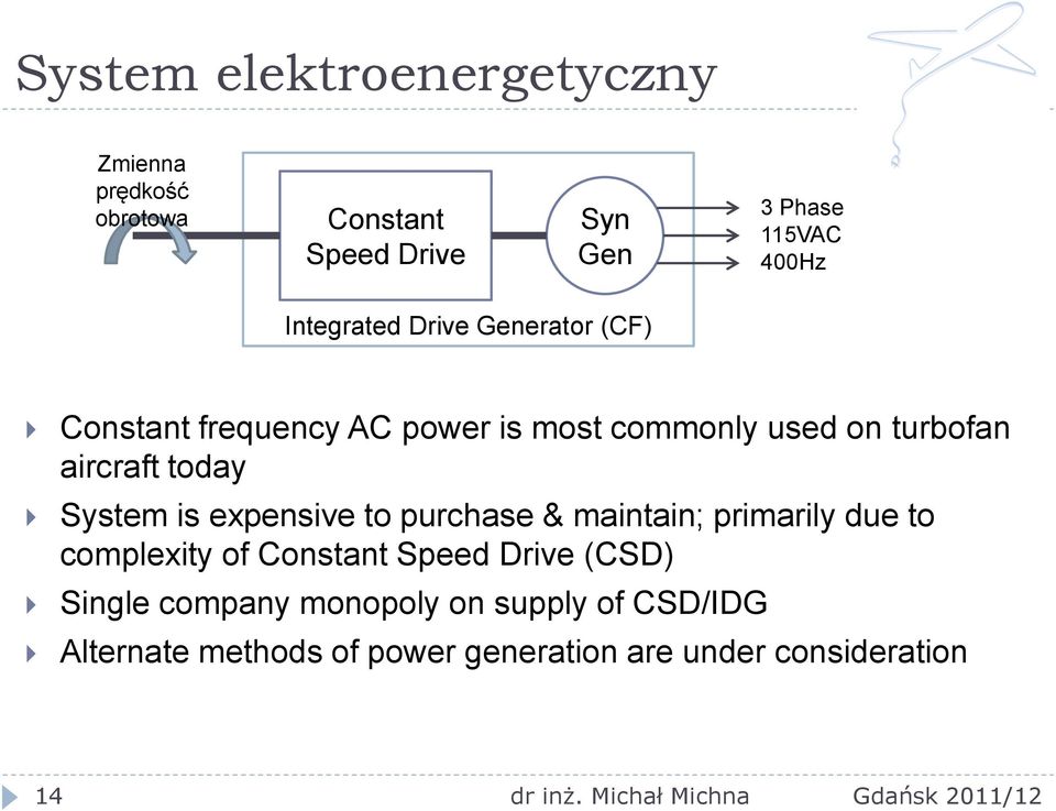 today System is expensive to purchase & maintain; primarily due to complexity of Constant Speed Drive
