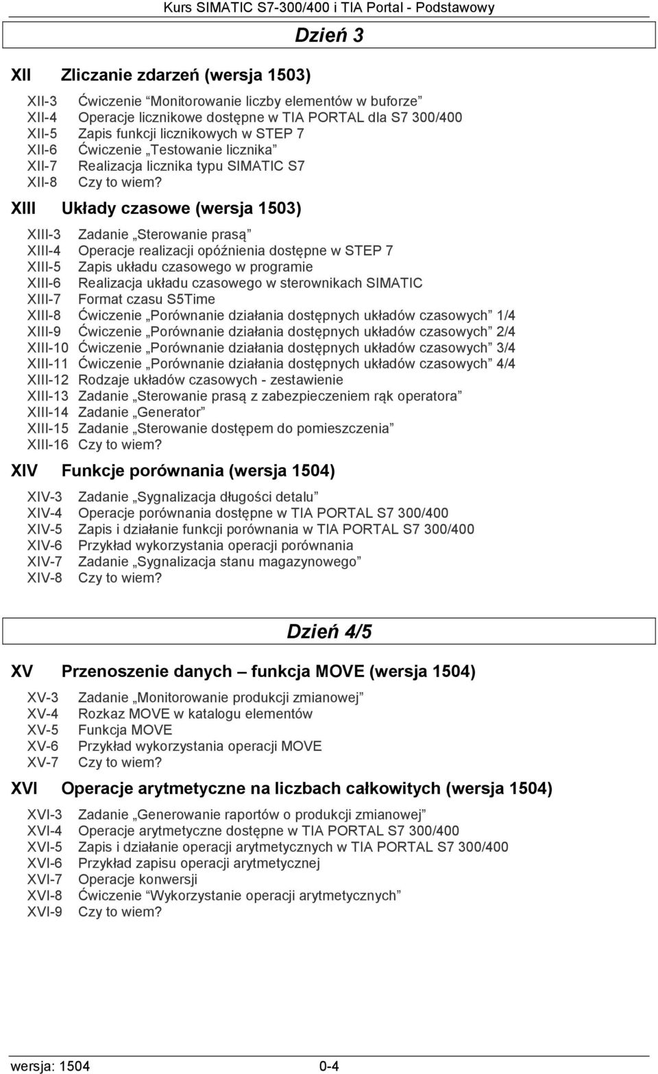 Sterowanie prasą XIII-4 Operacje realizacji opóźnienia dostępne w STEP 7 XIII-5 Zapis układu czasowego w programie XIII-6 Realizacja układu czasowego w sterownikach SIMATIC XIII-7 Format czasu S5Time