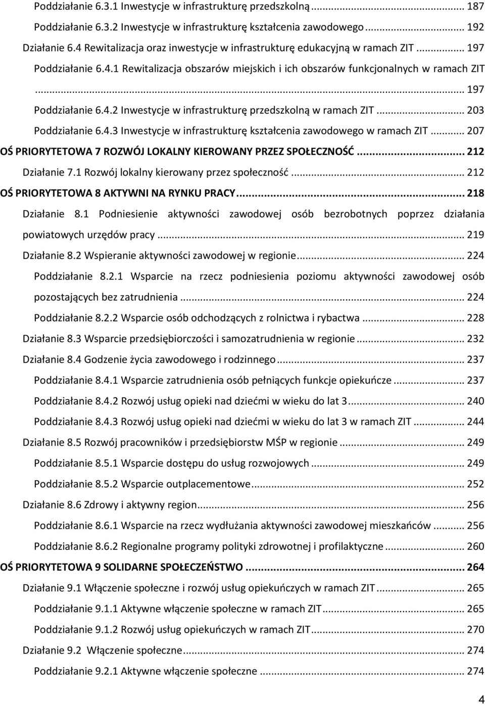 .. 203 Poddziałanie 6.4.3 Inwestycje w infrastrukturę kształcenia zawodowego w ramach ZIT... 207 OŚ PRIORYTETOWA 7 ROZWÓJ LOKALNY KIEROWANY PRZEZ SPOŁECZNOŚĆ... 212 Działanie 7.