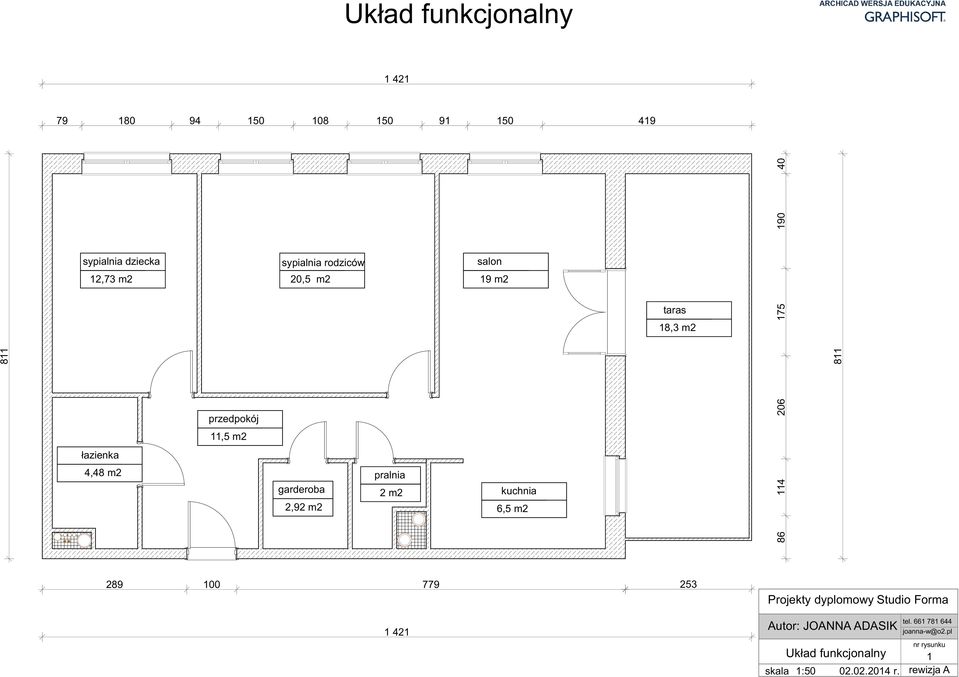 2,92 m2 pralnia 2 m2 kuchnia 6,5 m2 289 100 779 253 Projekty dyplomowy Studio Forma GSEducationalVersion 1 421