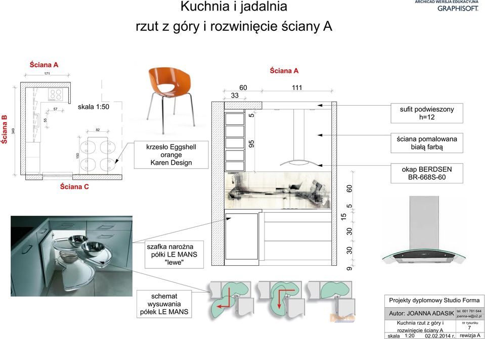 BR-668S-60 szafka narożna półki LE MANS "lewe" GSEducationalVersion schemat wysuwania półek LE MANS Projekty dyplomowy Studio Forma