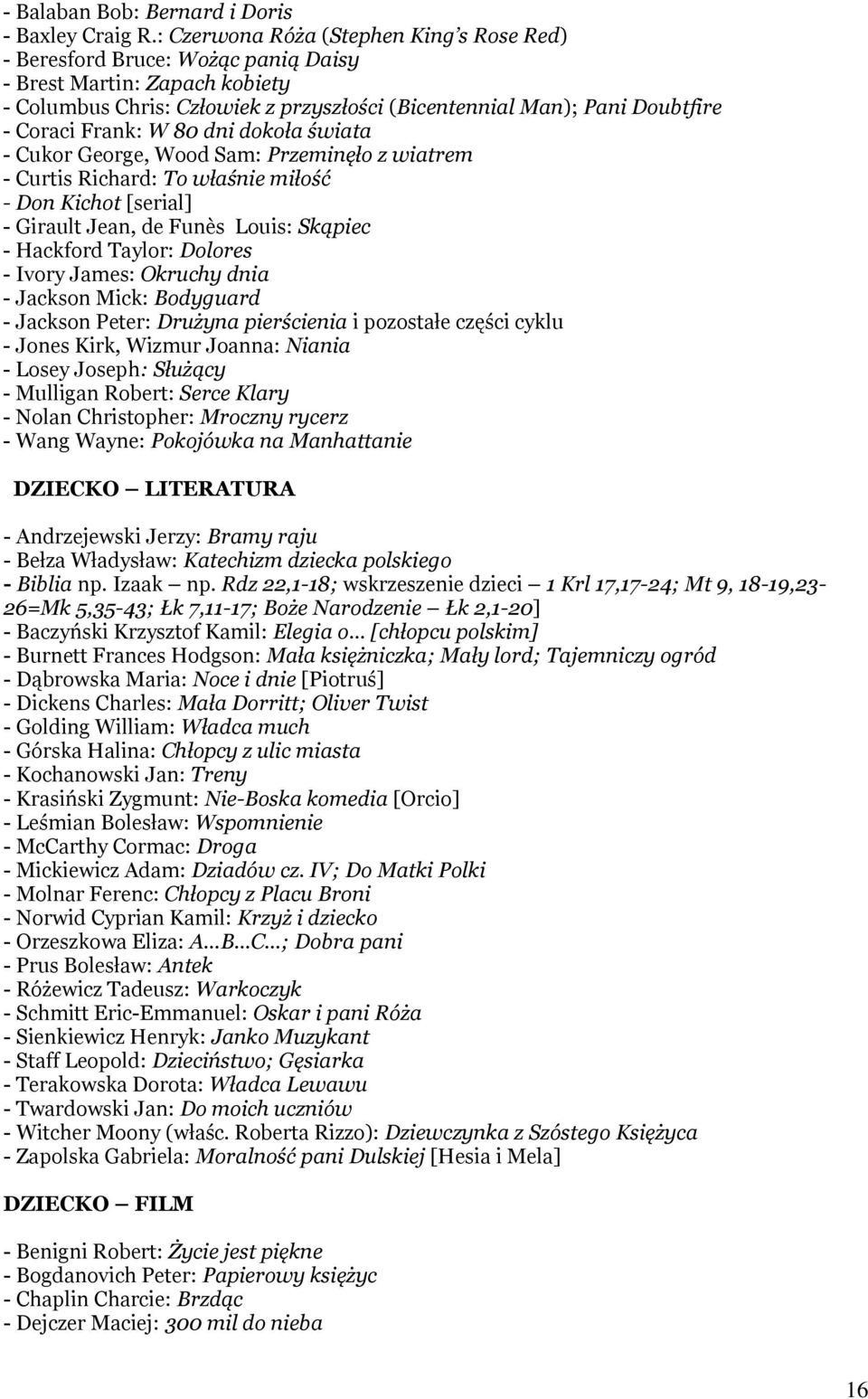 Frank: W 80 dni dokoła świata - Cukor George, Wood Sam: Przeminęło z wiatrem - Curtis Richard: To właśnie miłość - Don Kichot [serial] - Girault Jean, de Funès Louis: Skąpiec - Hackford Taylor: