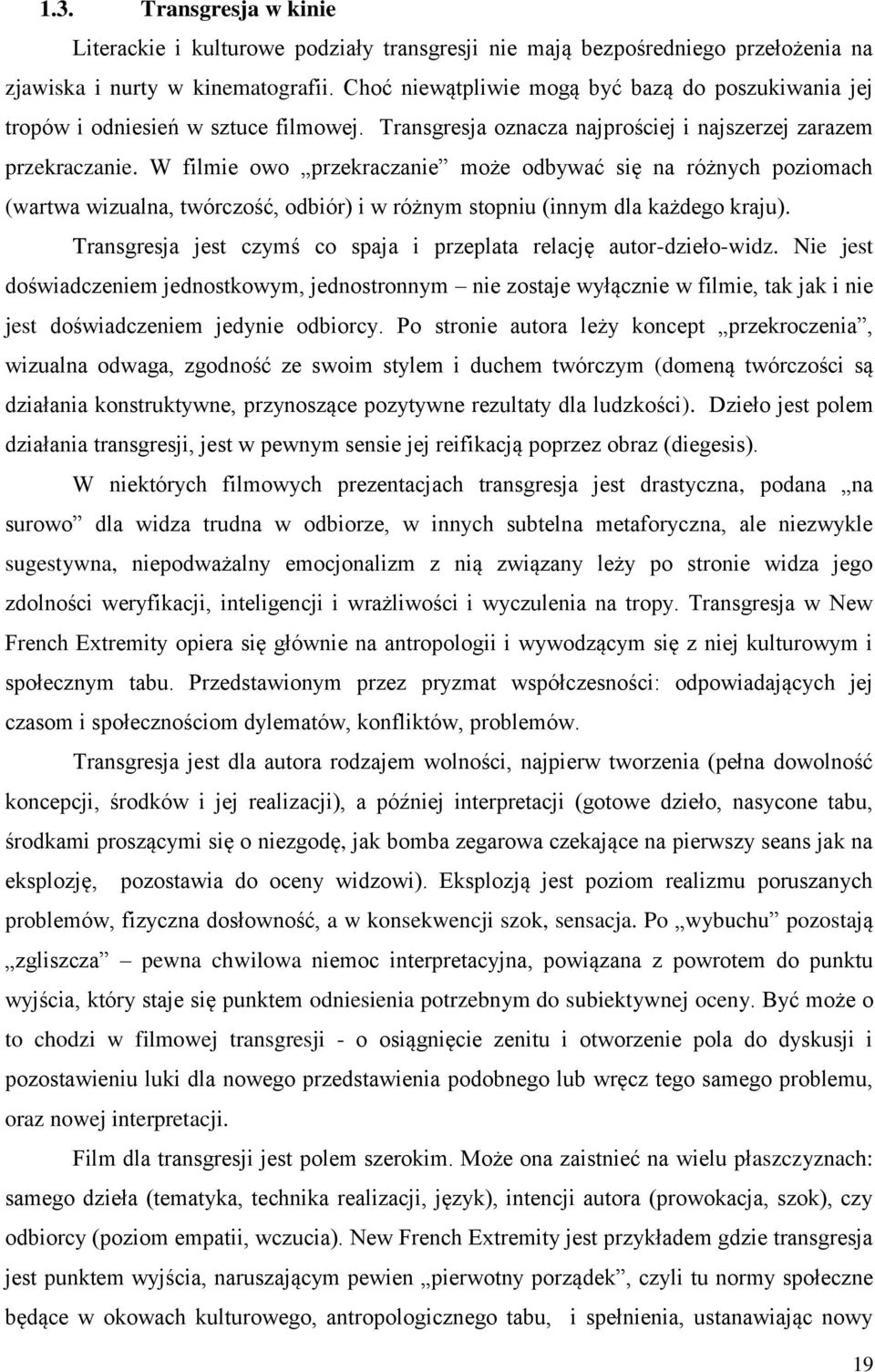 W filmie owo przekraczanie może odbywać się na różnych poziomach (wartwa wizualna, twórczość, odbiór) i w różnym stopniu (innym dla każdego kraju).