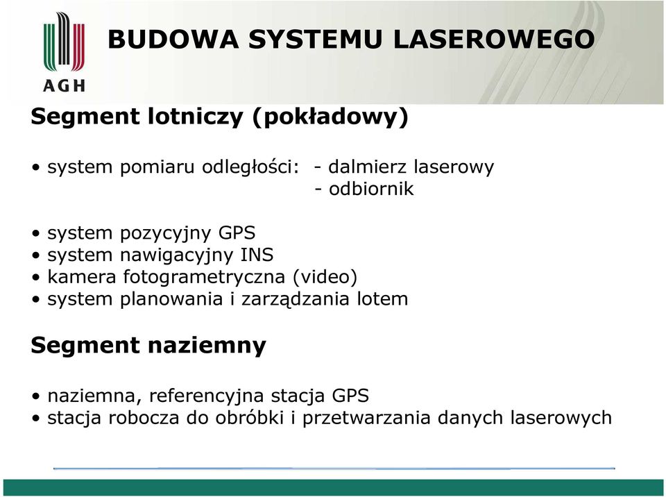 fotogrametryczna (video) system planowania i zarządzania lotem Segment naziemny