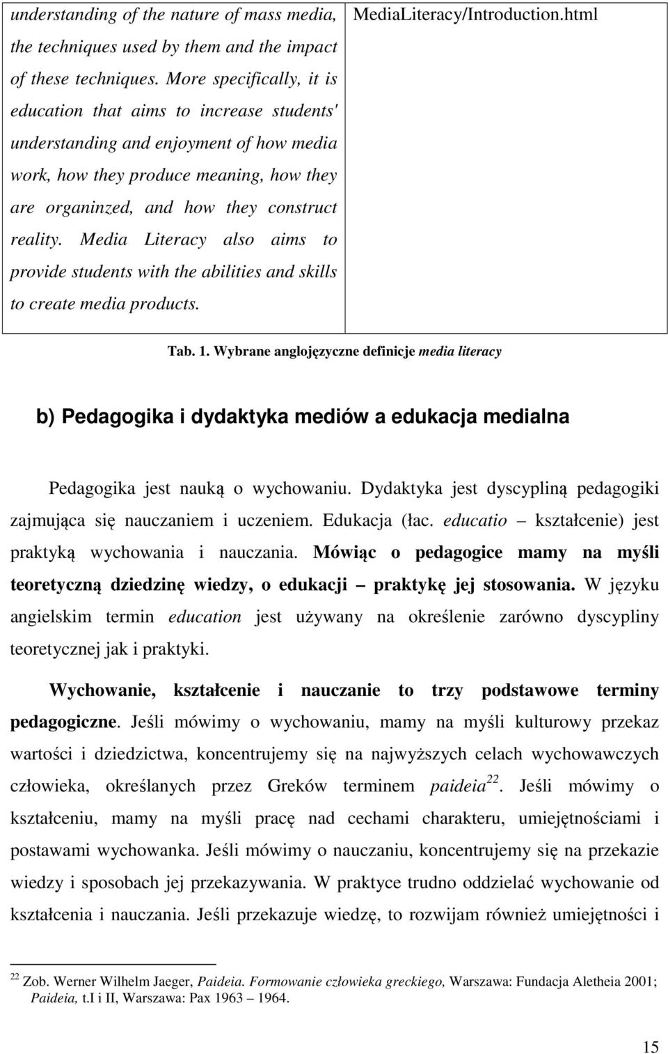 Media Literacy also aims to provide students with the abilities and skills to create media products. MediaLiteracy/Introduction.html Tab. 1.