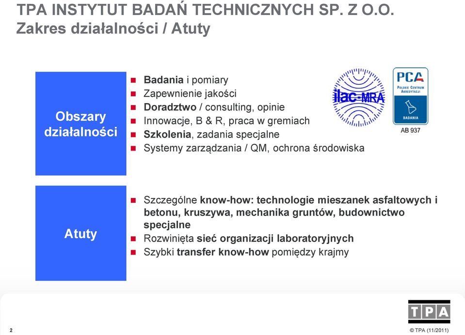 Innowacje, B & R, praca w gremiach Szkolenia, zadania specjalne Systemy zarządzania / QM, ochrona środowiska Atuty