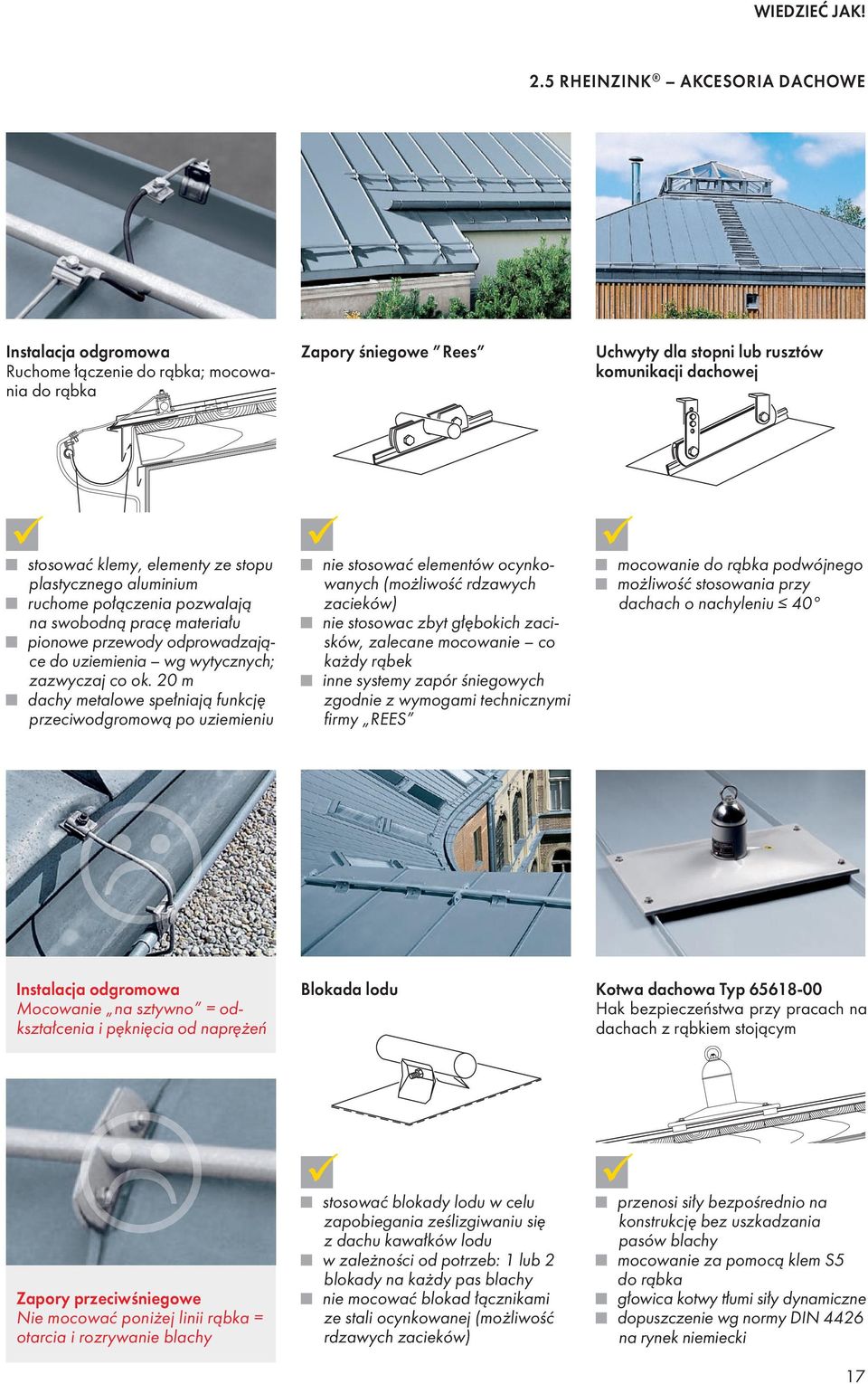 stopu plastycznego aluminium ruchome połączenia pozwalają na swobodną pracę materiału pionowe przewody odprowadzające do uziemienia wg wytycznych; zazwyczaj co ok.