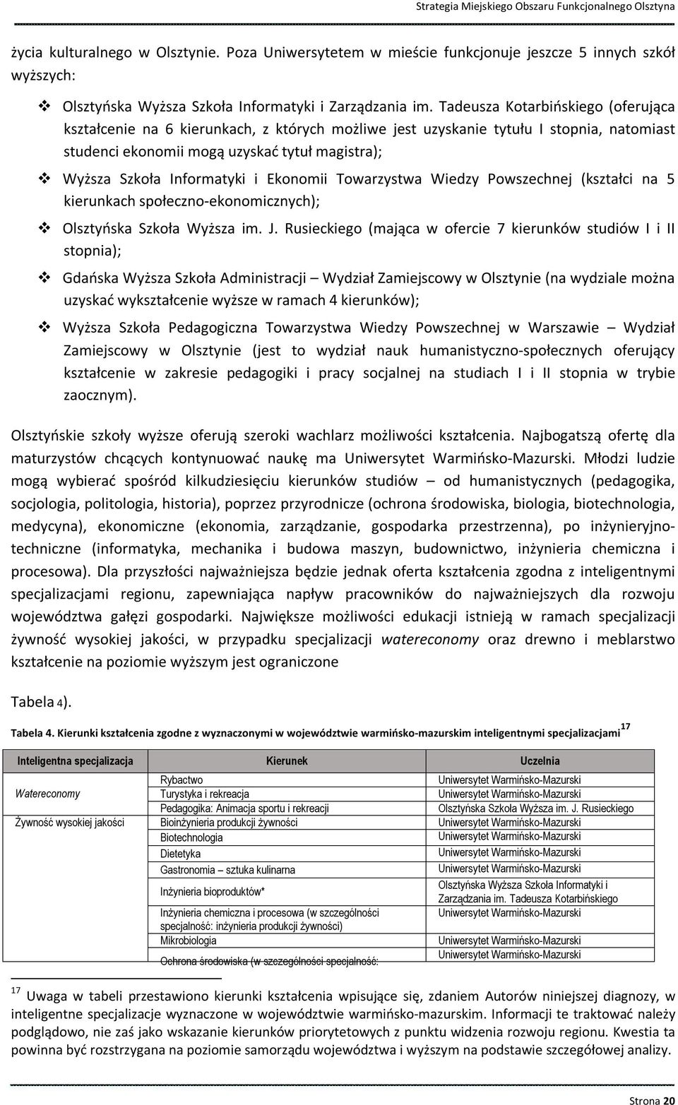 i Ekonomii Towarzystwa Wiedzy Powszechnej (kształci na 5 kierunkach społeczno-ekonomicznych); Olsztyńska Szkoła Wyższa im. J.