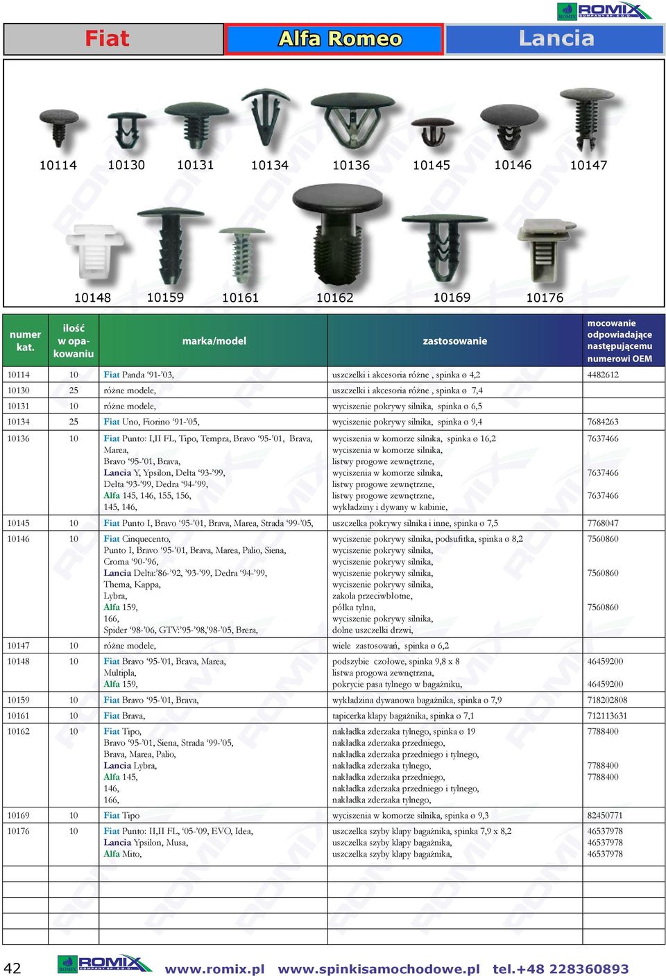 Marea, Bravo 95-01, Brava, Lancia Y, Ypsilon, Delta 93-99, Delta 93-99, Dedra 94-99, Alfa 145, 146, 155, 156, wyciszenia w komorze silnika, spinka ø 16,2 wyciszenia w komorze silnika, listwy progowe