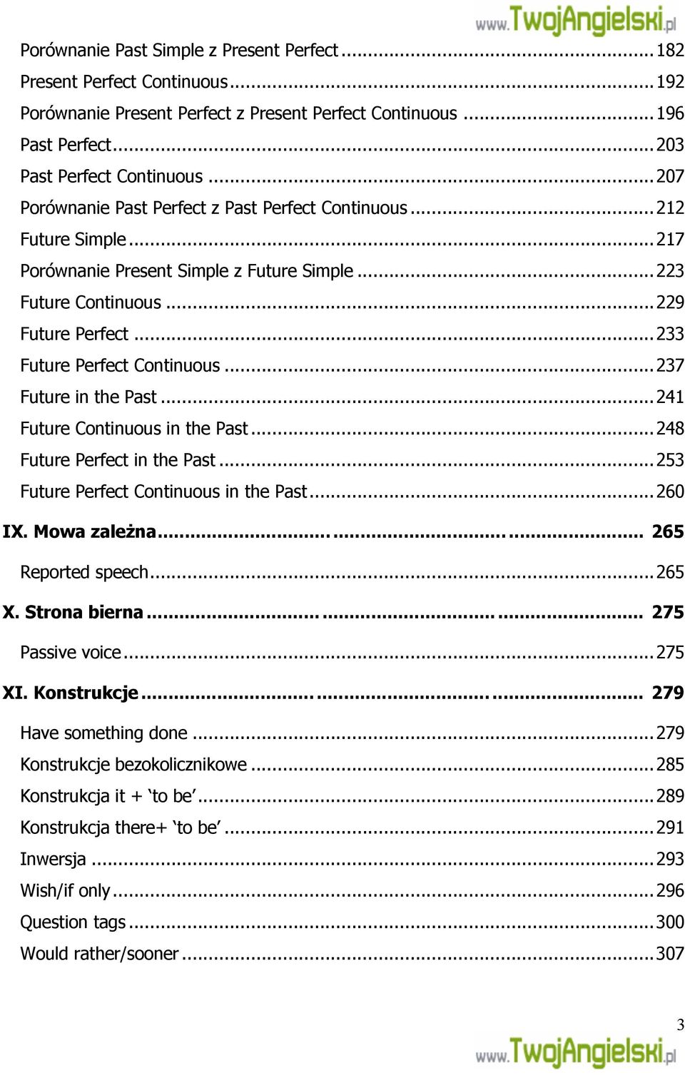 ..237 Future in the Past...241 Future Continuous in the Past...248 Future Perfect in the Past...253 Future Perfect Continuous in the Past...260 IX. Mowa zależna......... 265 Reported speech...265 X.