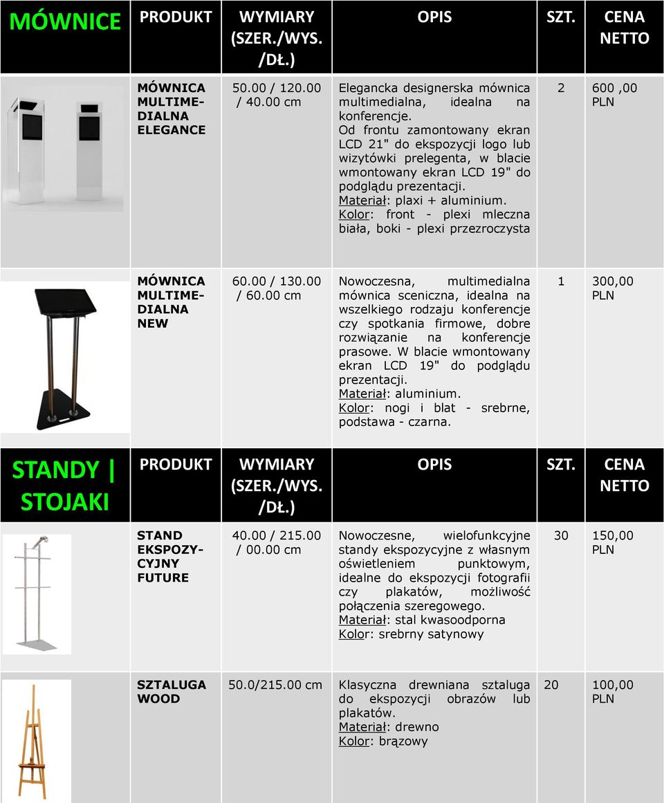 Kolor: front - plexi mleczna biała, boki - plexi przezroczysta 2 600,00 MÓWNICA MULTIME- DIALNA NEW 60.00 / 130.00 / 60.