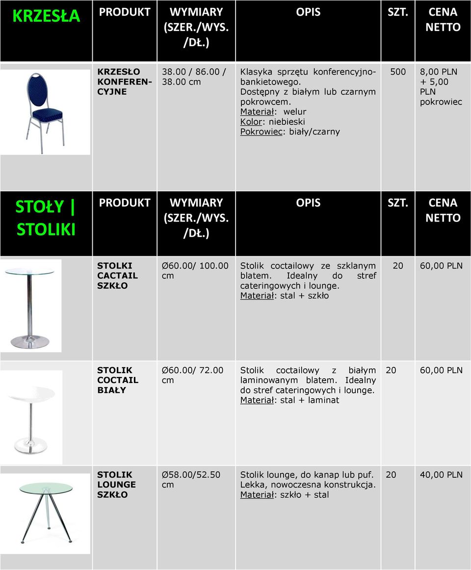 00 cm Stolik coctailowy ze szklanym blatem. Idealny do stref cateringowych i lounge. Materiał: stal + szkło 20 60,00 STOLIK COCTAIL BIAŁY Ø60.00/ 72.