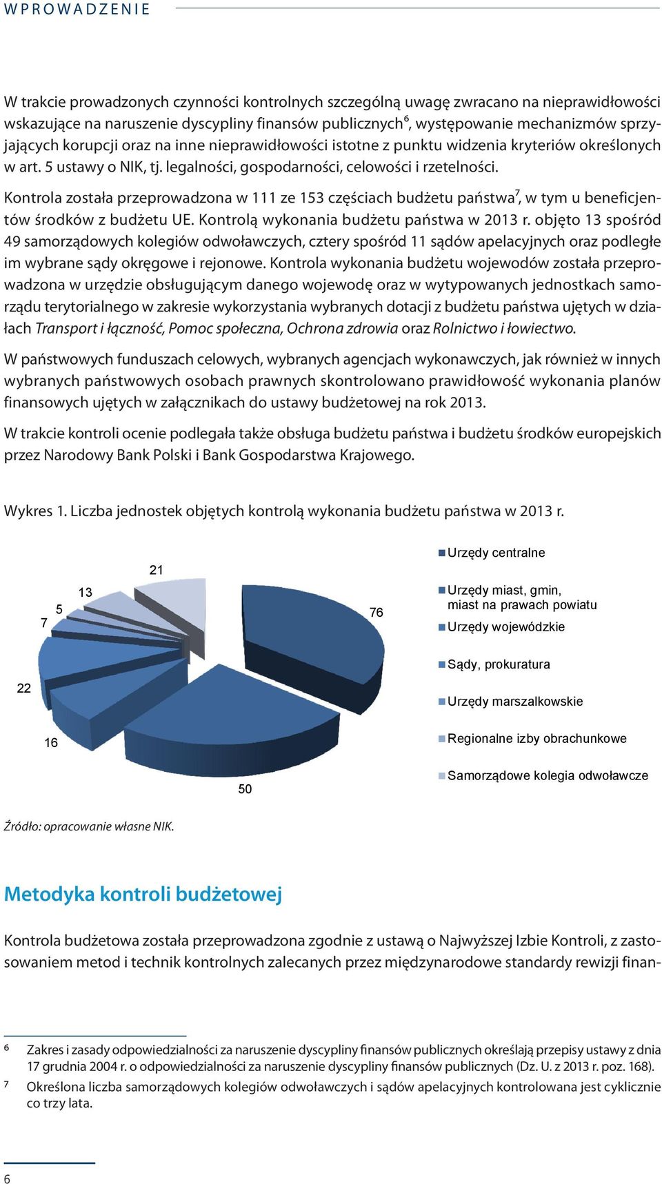 Kontrola została przeprowadzona w 111 ze 153 częściach budżetu państwa7, w tym u beneficjentów środków z budżetu UE. Kontrolą wykonania budżetu państwa w 2013 r.