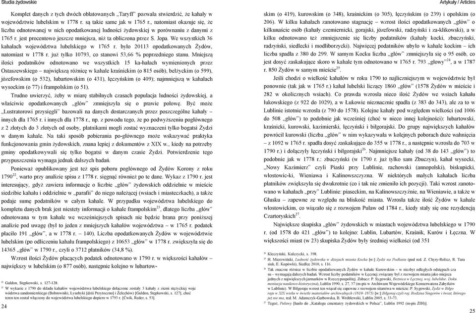 We wszystkich 36 kahałach województwa lubelskiego w 1765 r. było 20113 opodatkowanych Żydów, natomiast w 1778 r. już tylko 10793, co stanowi 53,66 % poprzedniego stanu.