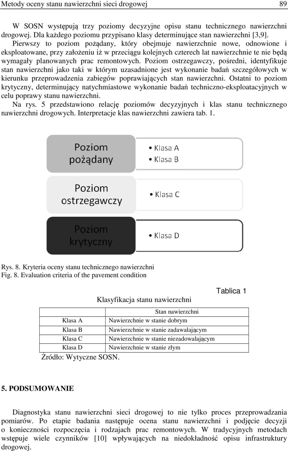 Pierwszy to poziom pożądany, który obejmuje nawierzchnie nowe, odnowione i eksploatowane, przy założeniu iż w przeciągu kolejnych czterech lat nawierzchnie te nie będą wymagały planowanych prac