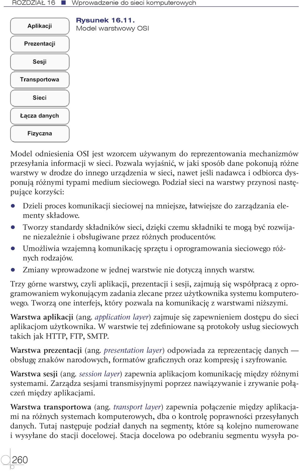 Podział sieci na warstwy przynosi następujące korzyści: Dzieli proces komunikacji sieciowej na mniejsze, łatwiejsze do zarządzania ele- menty składowe.