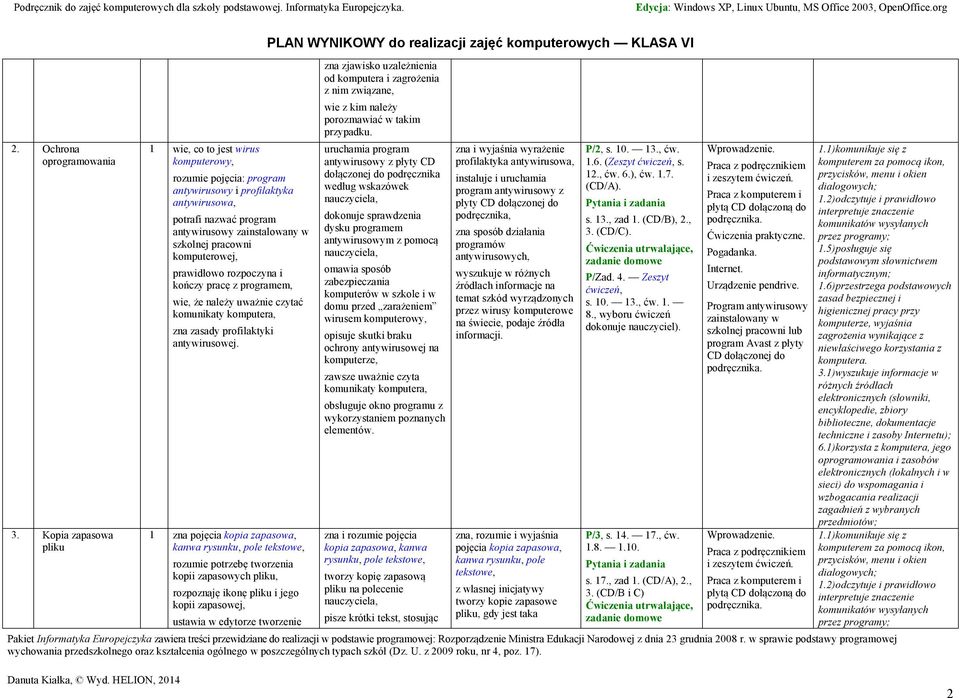 komputerowej, prawidłowo rozpoczyna i kończy pracę z programem, wie, że należy uważnie czytać komunikaty komputera, zna zasady profilaktyki antywirusowej.