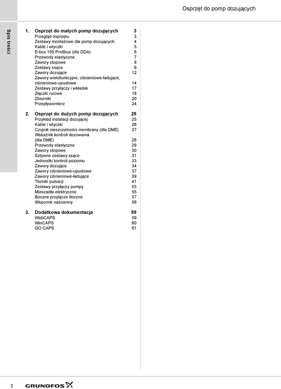 Zawory dozujące 12 Zawory wielofunkcyjne, ciśnieniowe-ładujące, ciśnieniowe-upustowe 14 Zestawy przyłączy i wkładek 17 Złączki rurowe 18 Zbiorniki 20 Przepływomierz 24 2.