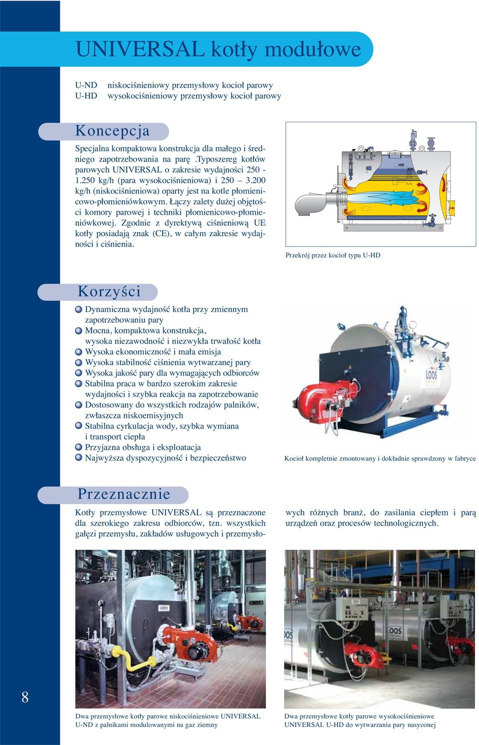 200 kg/h (niskociśnieniowa) oparty jest na kotle płomienicowo-płomieniówkowym. Łączy zalety dużej objętości komory parowej i techniki płomienicowo-płomieniówkowej.