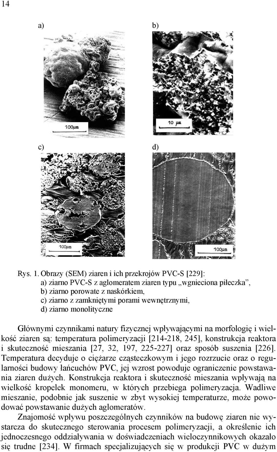 ziarno monolityczne Głównymi czynnikami natury fizycznej wpływającymi na morfologię i wielkość ziaren są: temperatura polimeryzacji [214-218, 245], konstrukcja reaktora i skuteczność mieszania [27,